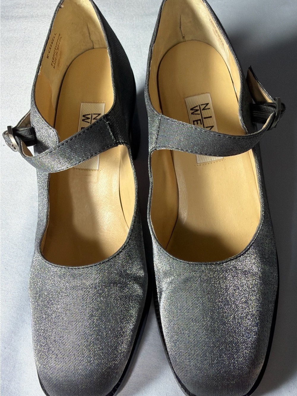 Nine West Silver Mary Jane Flats with Adjustable Strap